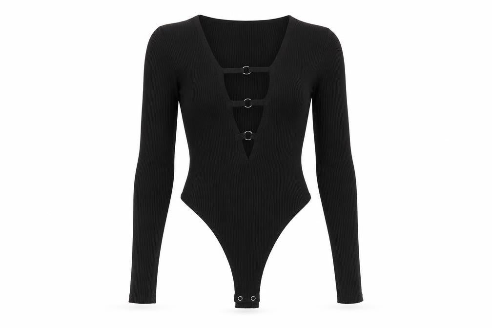 Womens UK Size M PRETTYLITTLETHING One-Piece Black Bodysuit