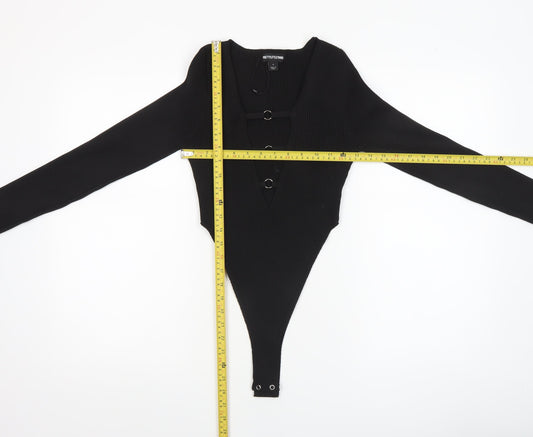 Womens UK Size M PRETTYLITTLETHING One-Piece Black Bodysuit