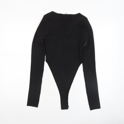 Womens UK Size M PRETTYLITTLETHING One-Piece Black Bodysuit