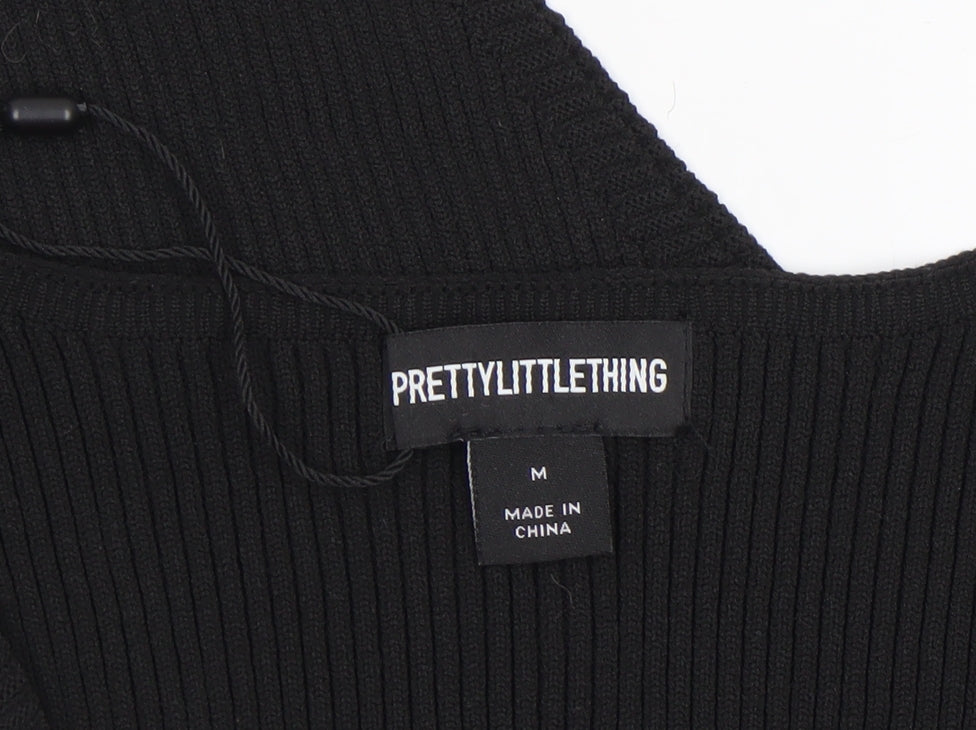 Womens UK Size M PRETTYLITTLETHING One-Piece Black Bodysuit
