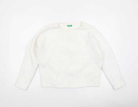 Womens UK Size XS United Colors of Benetton White Pullover Sweatshirt