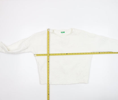 Womens UK Size XS United Colors of Benetton White Pullover Sweatshirt