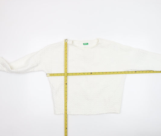 Womens UK Size XS United Colors of Benetton White Pullover Sweatshirt