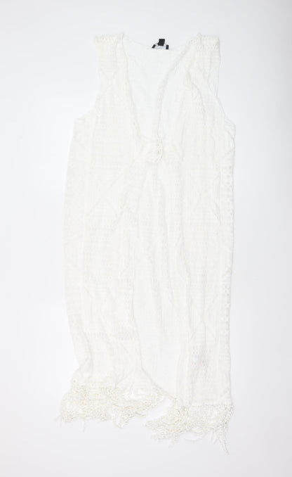 New Look Women White Lace Fringe Sleeveless Beach Cover Up S