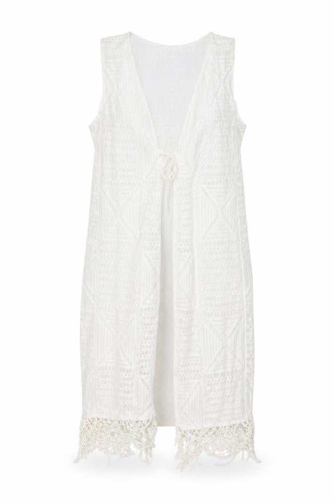 New Look Women White Lace Fringe Sleeveless Beach Cover Up S