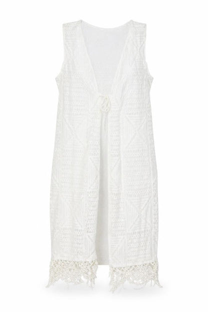 New Look Women White Lace Fringe Sleeveless Beach Cover Up S