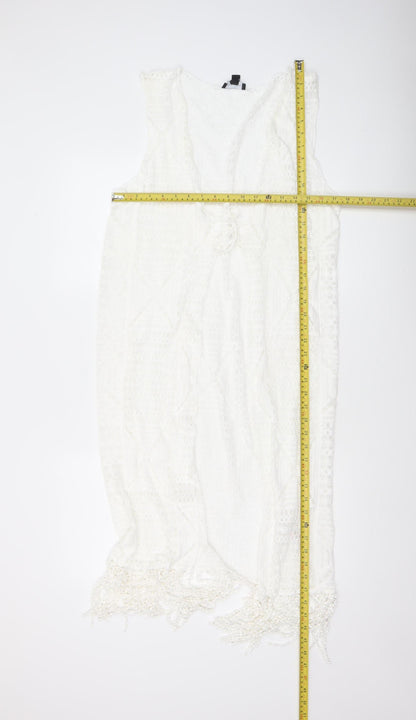 New Look Women White Lace Fringe Sleeveless Beach Cover Up S