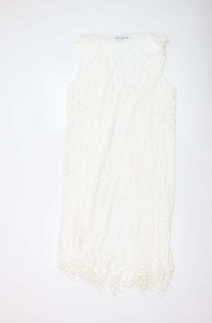 New Look Women White Lace Fringe Sleeveless Beach Cover Up S