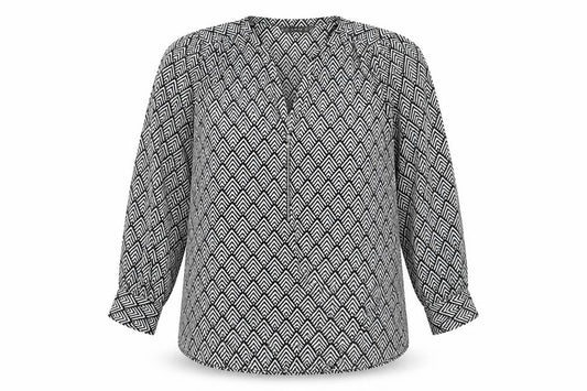 Dunnes Women’s Black Ivory Geometric Long Sleeve Blouse XL
