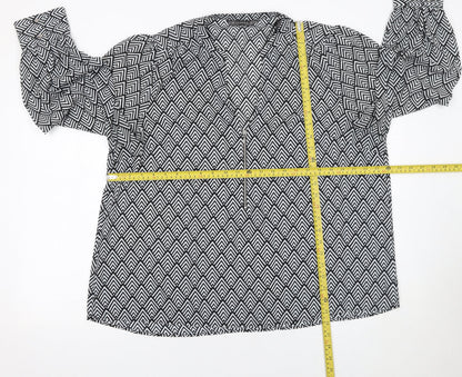 Dunnes Women’s Black Ivory Geometric Long Sleeve Blouse XL