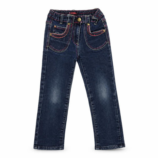 Front view of Denim Co girls’ blue straight jeans 5 years embroidered heart style