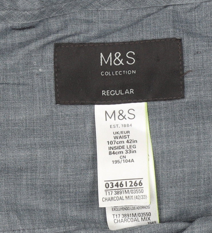 Mens UK Size XL Marks and Spencer Regular Fit Dress Pants Grey Trousers