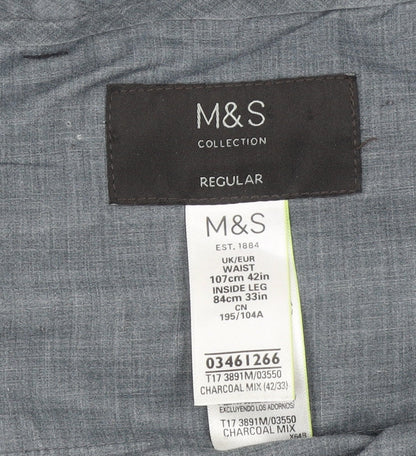 Mens UK Size XL Marks and Spencer Regular Fit Dress Pants Grey Trousers