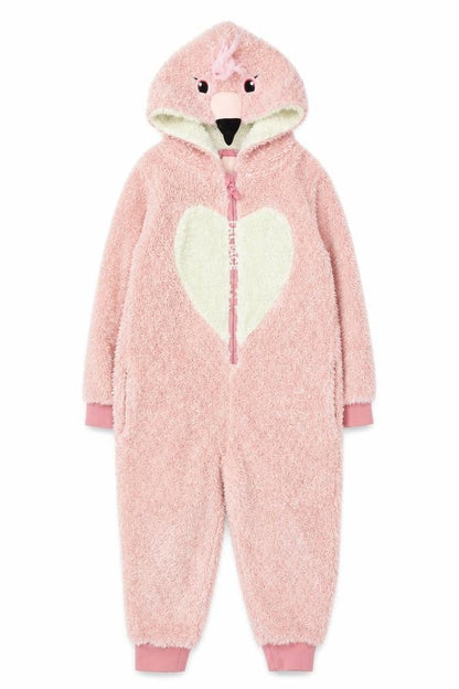 FatFace Girls Pink Hooded Fleece One Piece 8-9 Years Winter Zip Nightwear