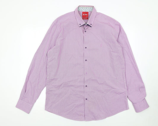 6th Sense Men's Purple Check Egyptian Cotton Long Sleeve Button-Up Shirt 2XL