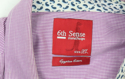 6th Sense Men's Purple Check Egyptian Cotton Long Sleeve Button-Up Shirt 2XL