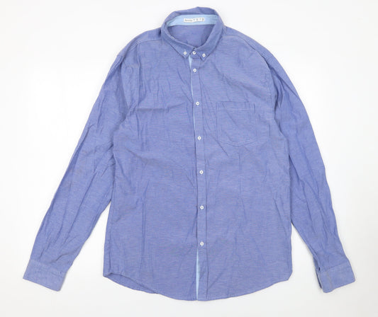 Bershka Men's Blue Regular Fit Button-Down Long Sleeve Casual Shirt Size L