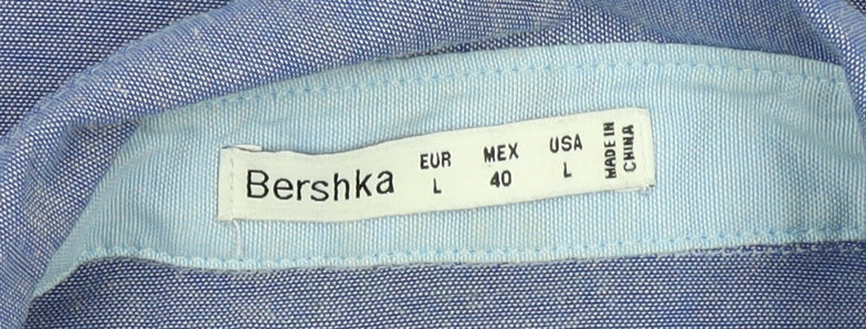 Bershka Men's Blue Regular Fit Button-Down Long Sleeve Casual Shirt Size L