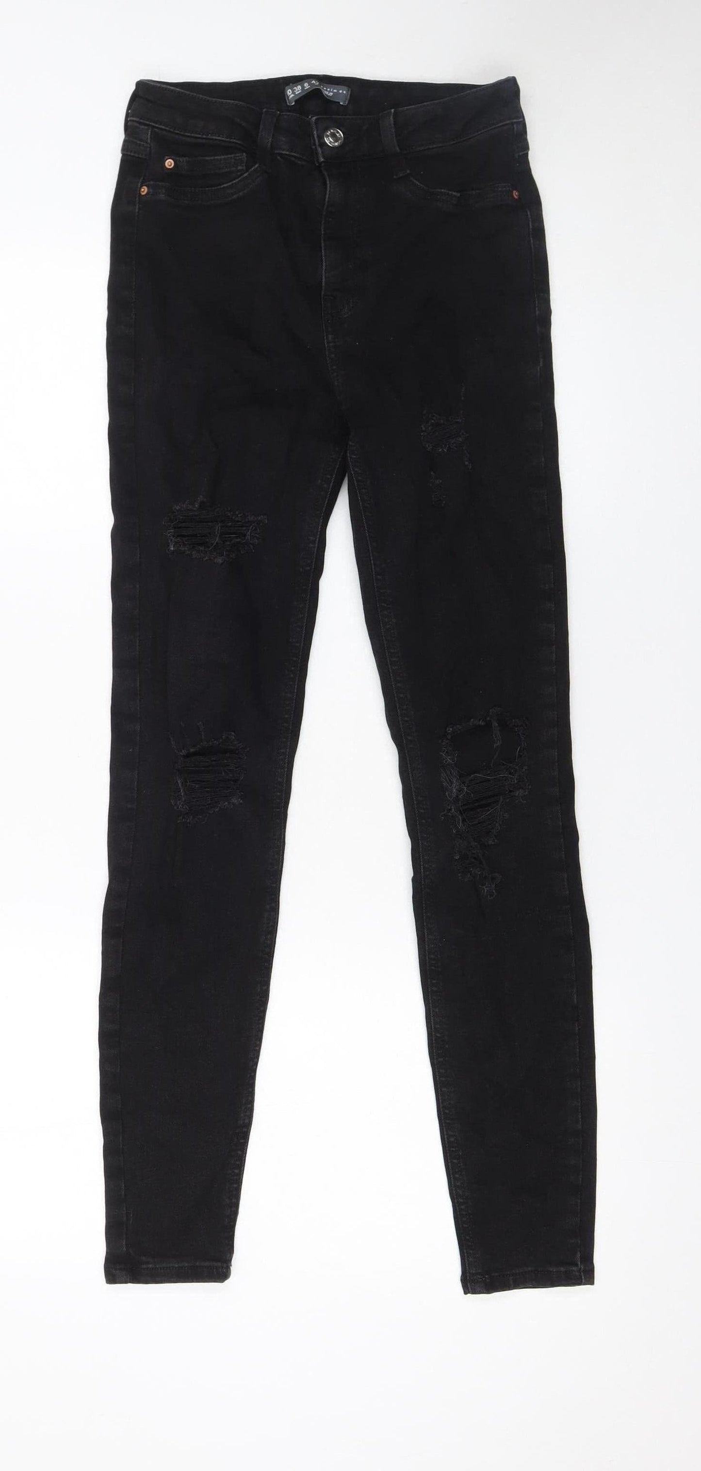 Womens UK Size 10 Bershka Slim Fit Skinny Black Jeans