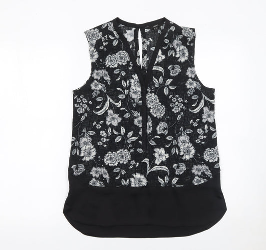 Next Women’s Black Floral Sleeveless Tunic Blouse Size 10