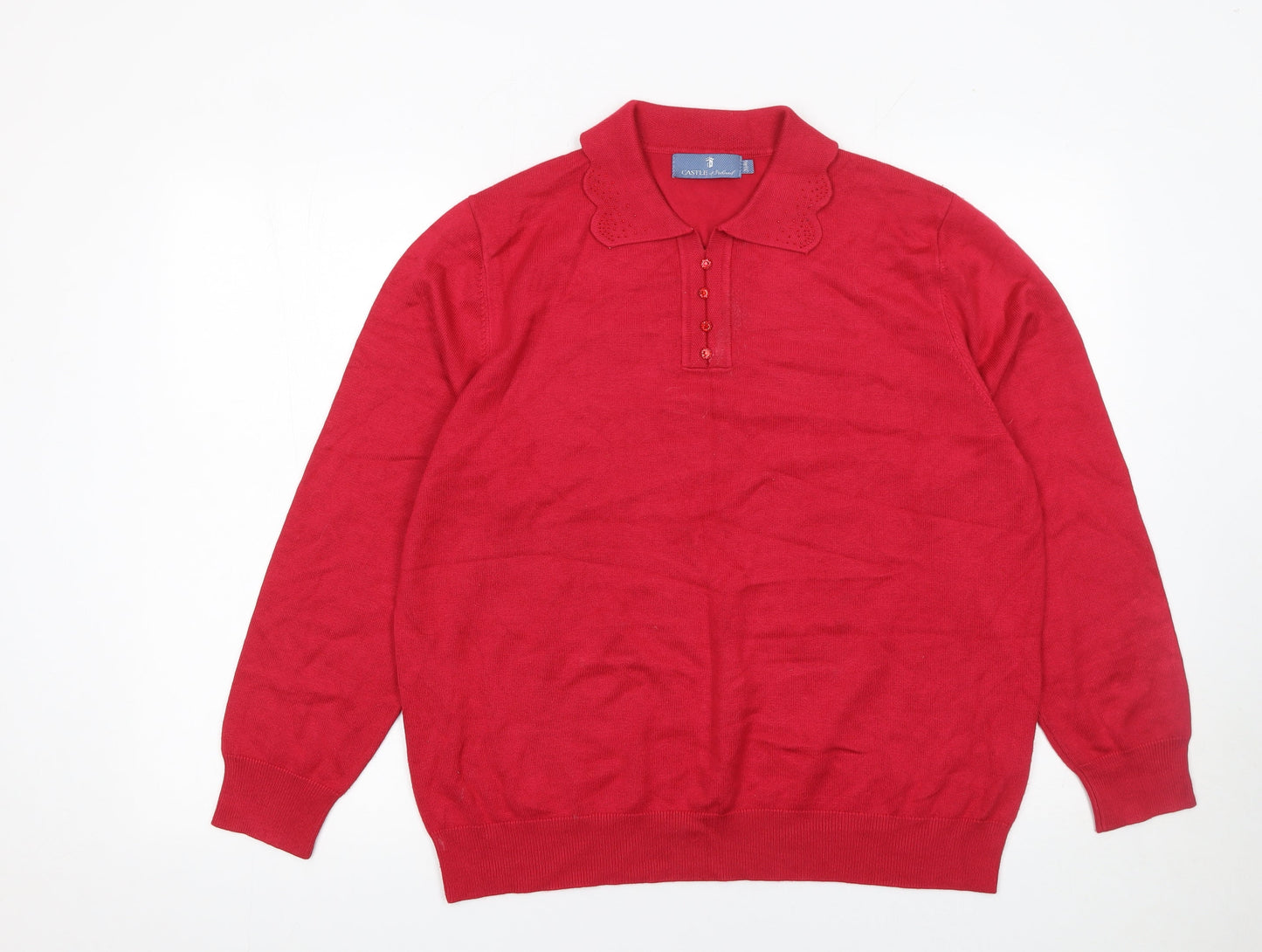 Womens UK Size 14 Castle of Ireland Red Henley Jumper