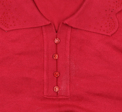 Womens UK Size 14 Castle of Ireland Red Henley Jumper