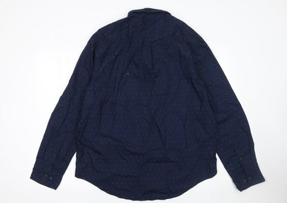 Dunnes Stores Men's Blue Polka Dot Cotton Regular Fit XL Shirt