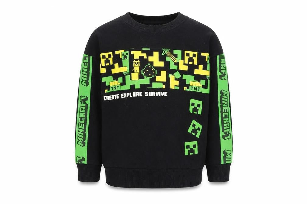 Minecraft Boys Black 3-4 Years Pullover Sweatshirt with Graphic Print
