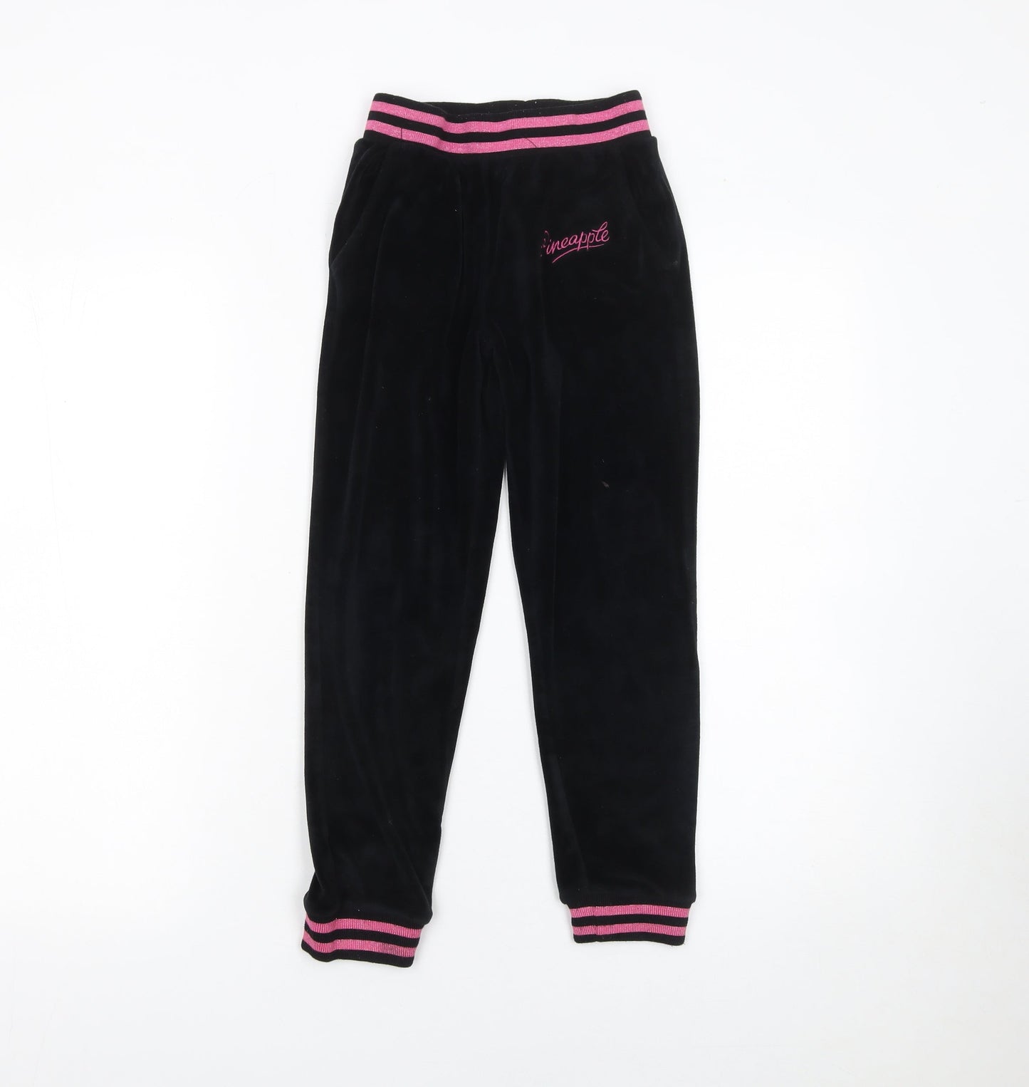 Girls UK Size 8-9 Years Pineapple Regular Fit Jogger Black Trousers