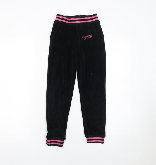 Girls UK Size 8-9 Years Pineapple Regular Fit Jogger Black Trousers
