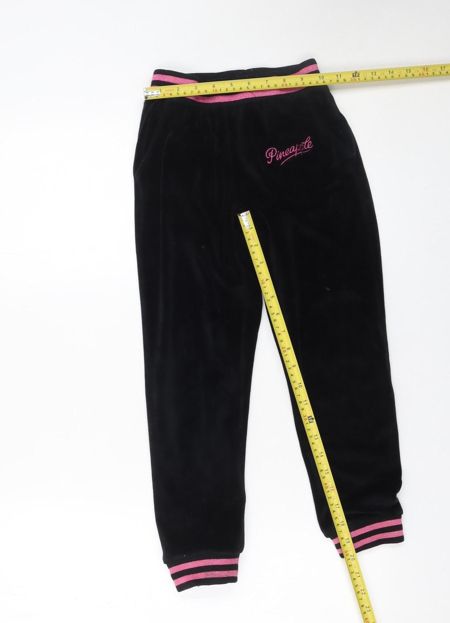 Girls UK Size 8-9 Years Pineapple Regular Fit Jogger Black Trousers