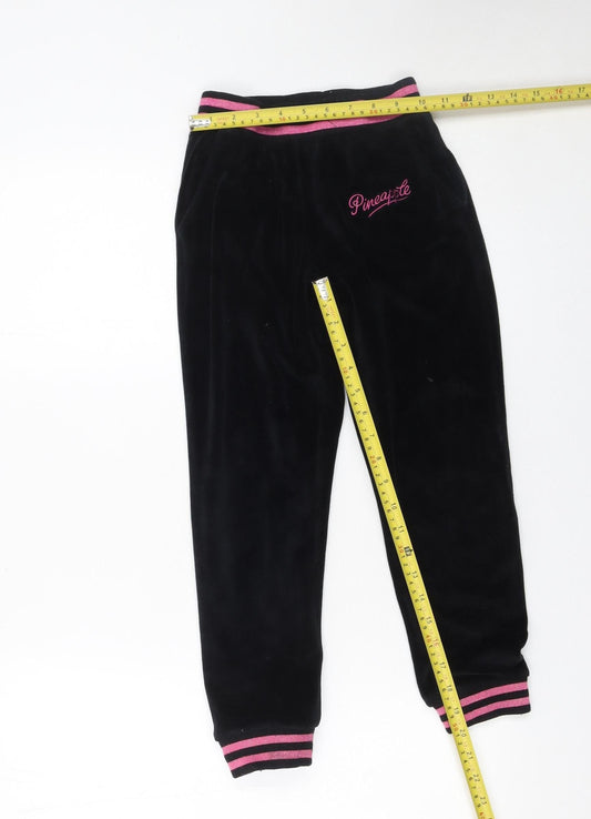 Girls UK Size 8-9 Years Pineapple Regular Fit Jogger Black Trousers