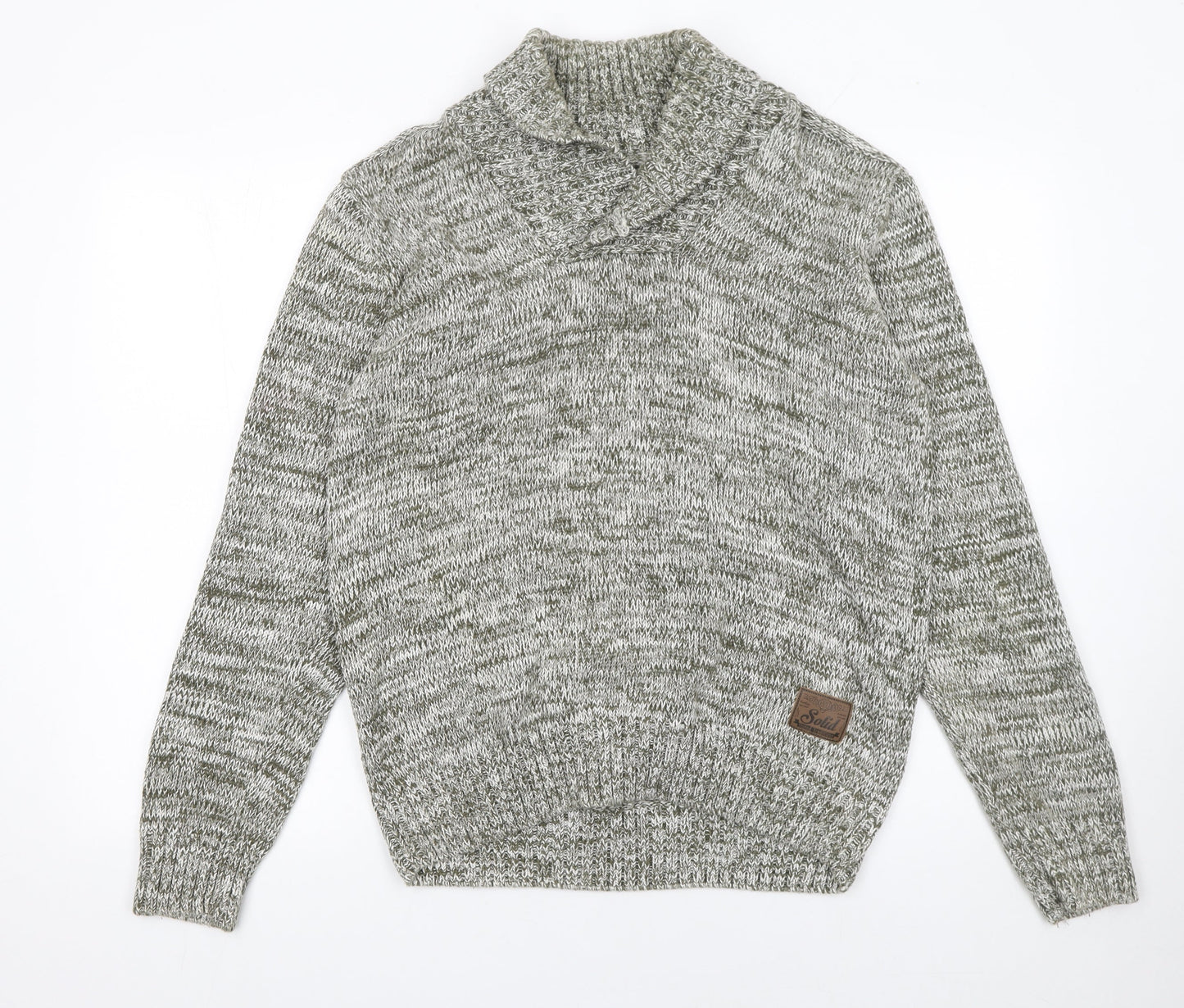 Mens UK Size L Solid Grey Pullover Jumper