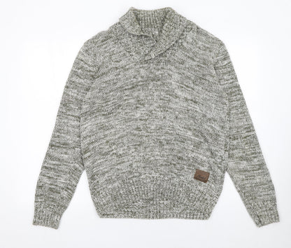 Mens UK Size L Solid Grey Pullover Jumper