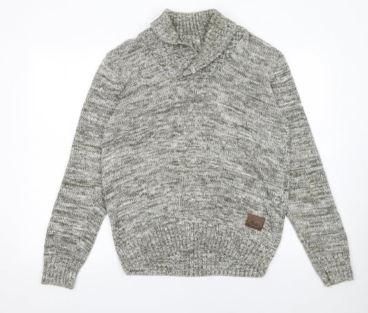 Mens UK Size L Solid Grey Pullover Jumper