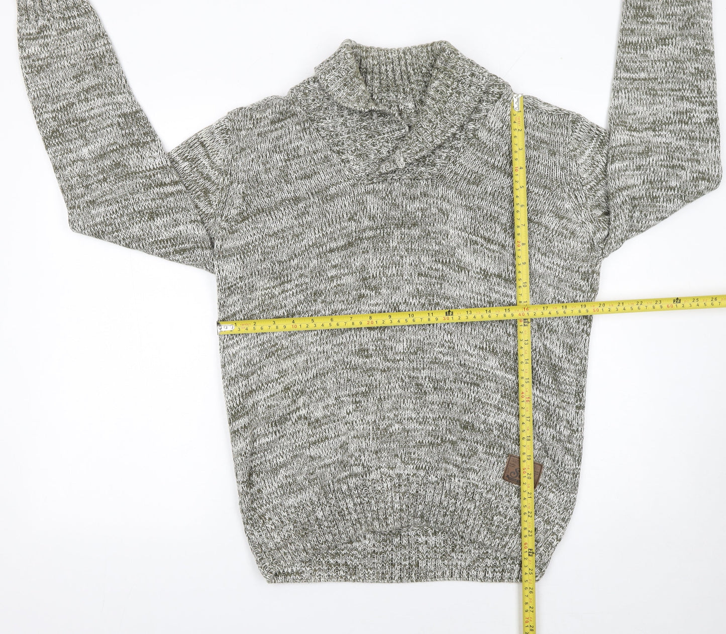 Mens UK Size L Solid Grey Pullover Jumper