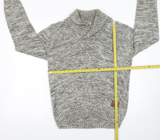 Mens UK Size L Solid Grey Pullover Jumper