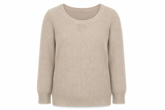 Front view of Betty Jackson Black Women’s Beige Cable-Knit Jumper, size UK 14