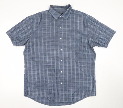 Van Heusen Men's Blue Check Short Sleeve Button-Up Shirt L 16-16.5