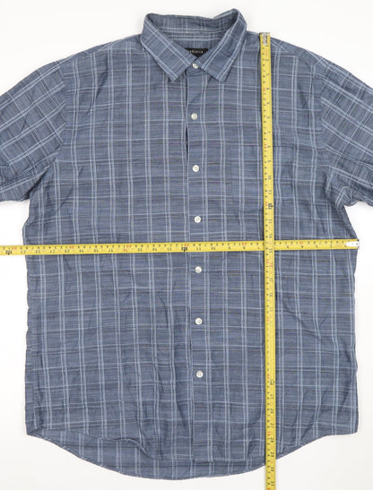 Van Heusen Men's Blue Check Short Sleeve Button-Up Shirt L 16-16.5