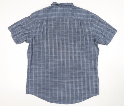 Van Heusen Men's Blue Check Short Sleeve Button-Up Shirt L 16-16.5
