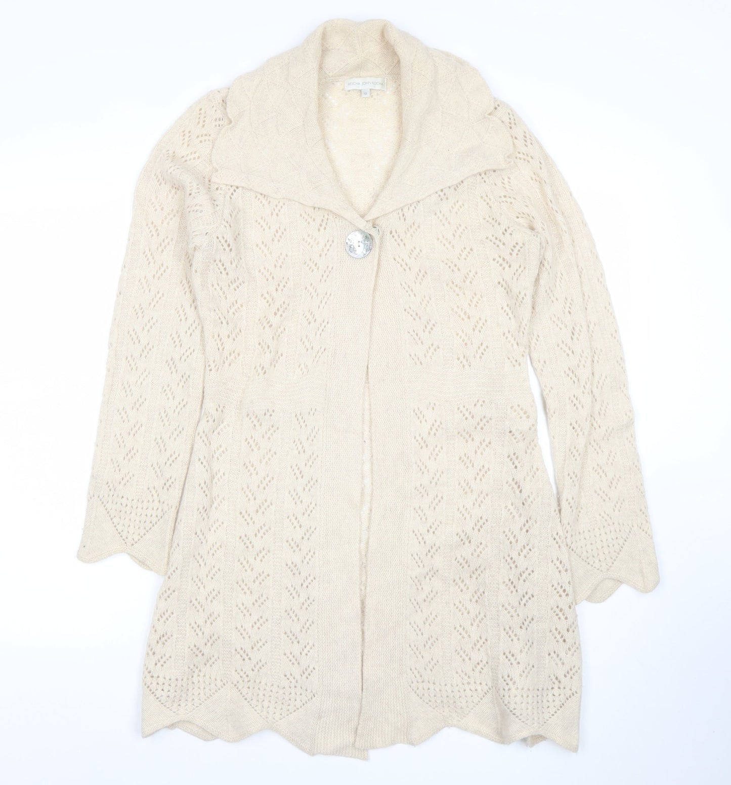 Womens UK Size 12 Rocha John Rocha Beige Cardigan Jumper