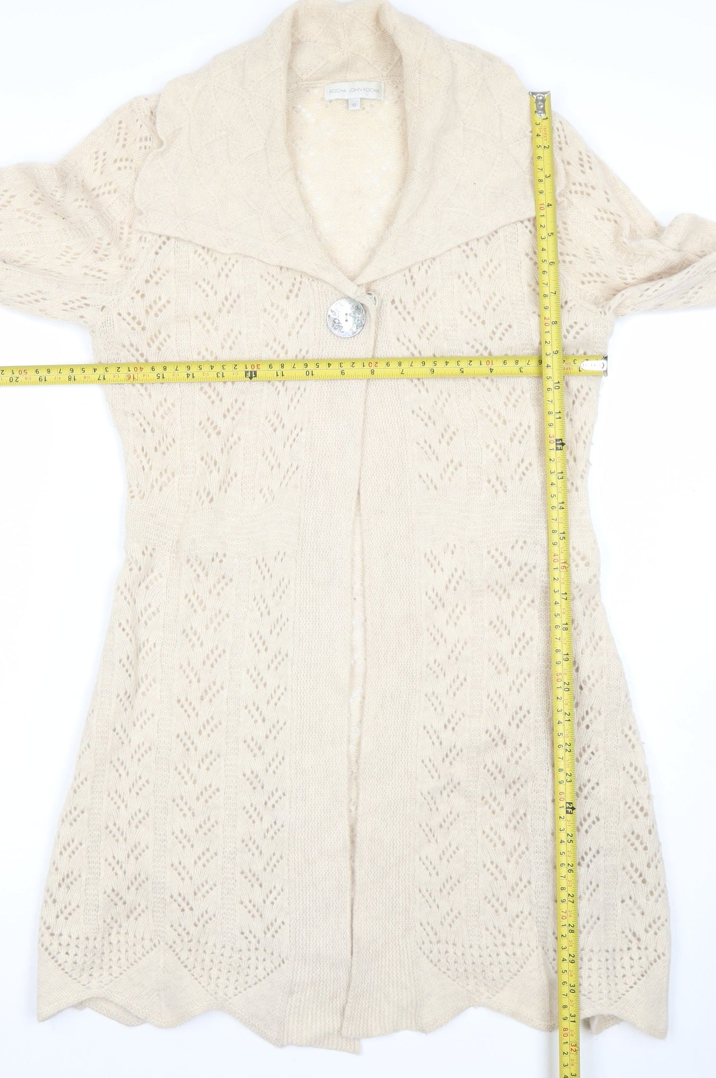 Womens UK Size 12 Rocha John Rocha Beige Cardigan Jumper