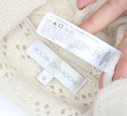 Womens UK Size 12 Rocha John Rocha Beige Cardigan Jumper