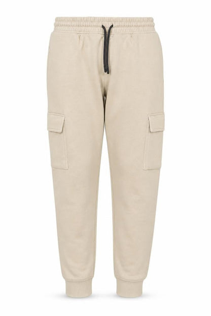 Front view of Next boys’ beige jogger trousers 12 years cotton blend fleece casual