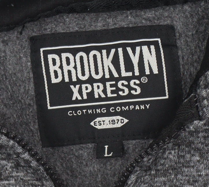 Mens UK Size L BROOKLYN XPRESS Grey Full Zip Hoodie