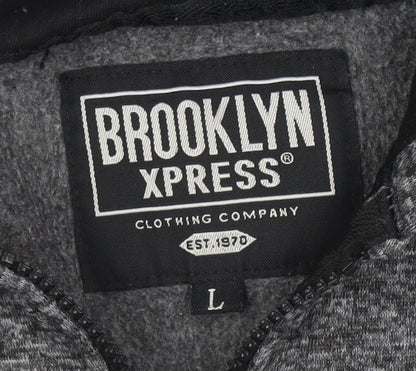 Mens UK Size L BROOKLYN XPRESS Grey Full Zip Hoodie