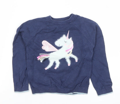 Girls UK Size 4-5 Years Marks and Spencer Blue Pullover Jumper