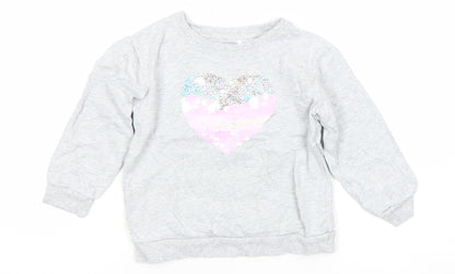 John Lewis Girls Grey Sequin Heart Pullover Sweatshirt 4 Years