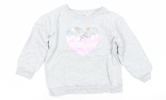 John Lewis Girls Grey Sequin Heart Pullover Sweatshirt 4 Years